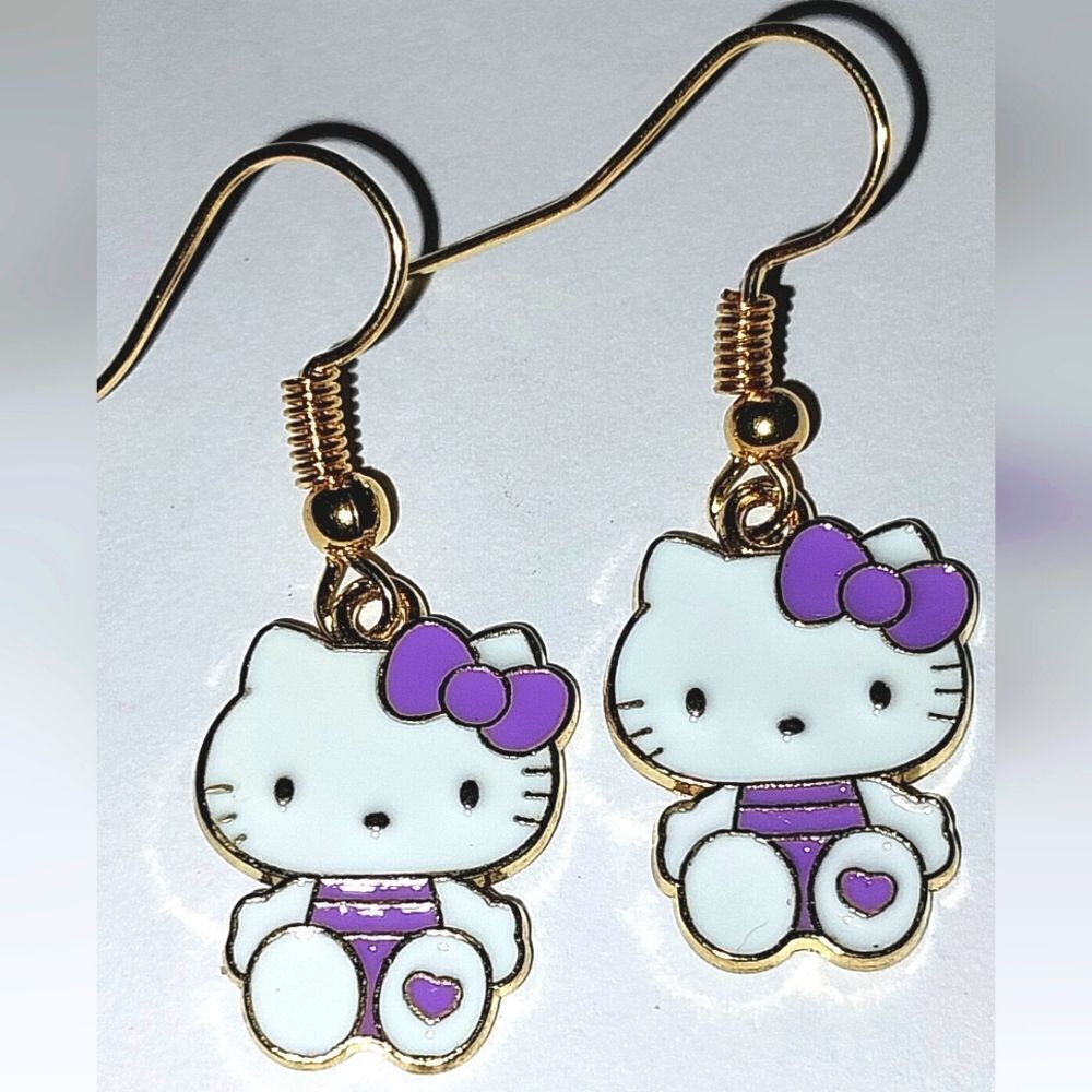 Whimsical Character Kitty Dangle Earrings for Girls and Women - Picture 2 of 5